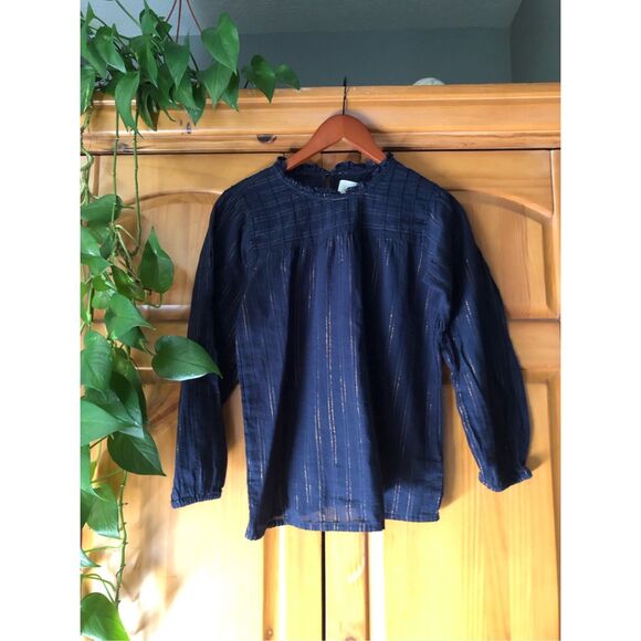 Maeve Womens Reston Metallic Striped Top Blue  Small - Picture 2 of 12